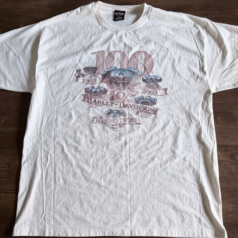 Harley Davidson 100th Anniversary Aspen Valley T-Shirt Mens XL Cream 2002 Y2K